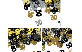 Set 15 GR coriandoli forma numeri in plastica oro, nero e argento decorativi.